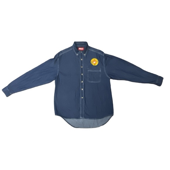 Vintage Long Sleeve Denim Jean Marine Corps Military Patch Shirt - Picture 1 of 10